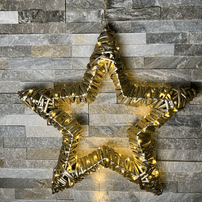 Gold Rattan Christmas Star with LED Lights