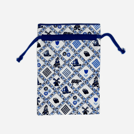 Fabric Gift Bag Delft Blue Print Girl