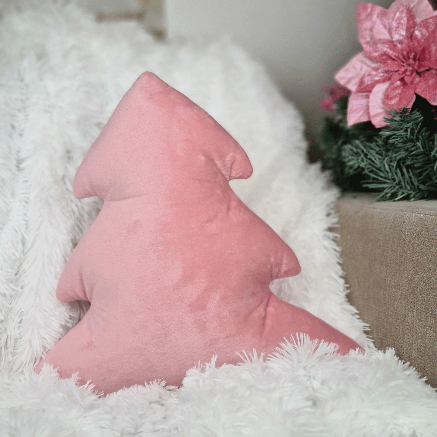 Old Pink Christmas Tree Shaped Pillow